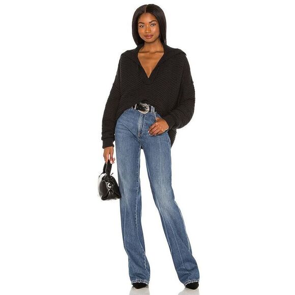 Free People Women's Marlie Ribbed Knit Pullover Sweater Black Size XS - Picture 2 of 9